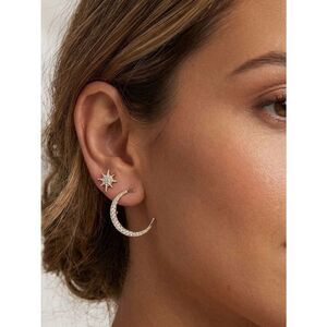 Gold Crystal Celestial MisMatched Moon & Star Post Earrings NWT